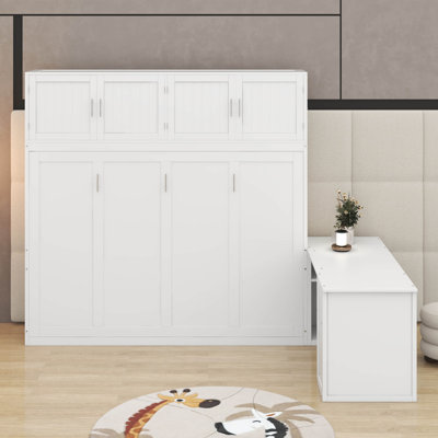 Grand lit escamotable avec bureau, tablettes et armoires