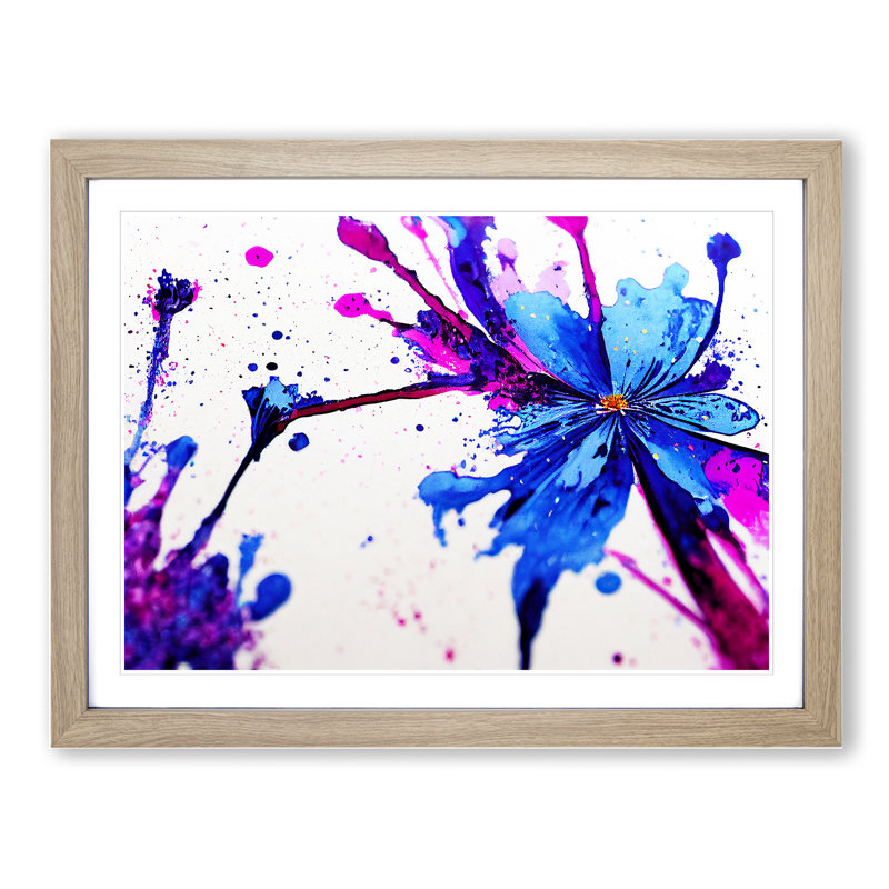 Bluebell Flower Splatter Vol.1 Abstract - Single Picture Frame Painting, 46cm H x 64cm W x 2cm D, Oak Framed