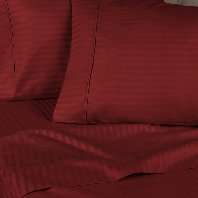 Kinvara 400 Thread Count Certified Egyptian Cotton Blend Stripe Sheet Set, Twin, Burgundy