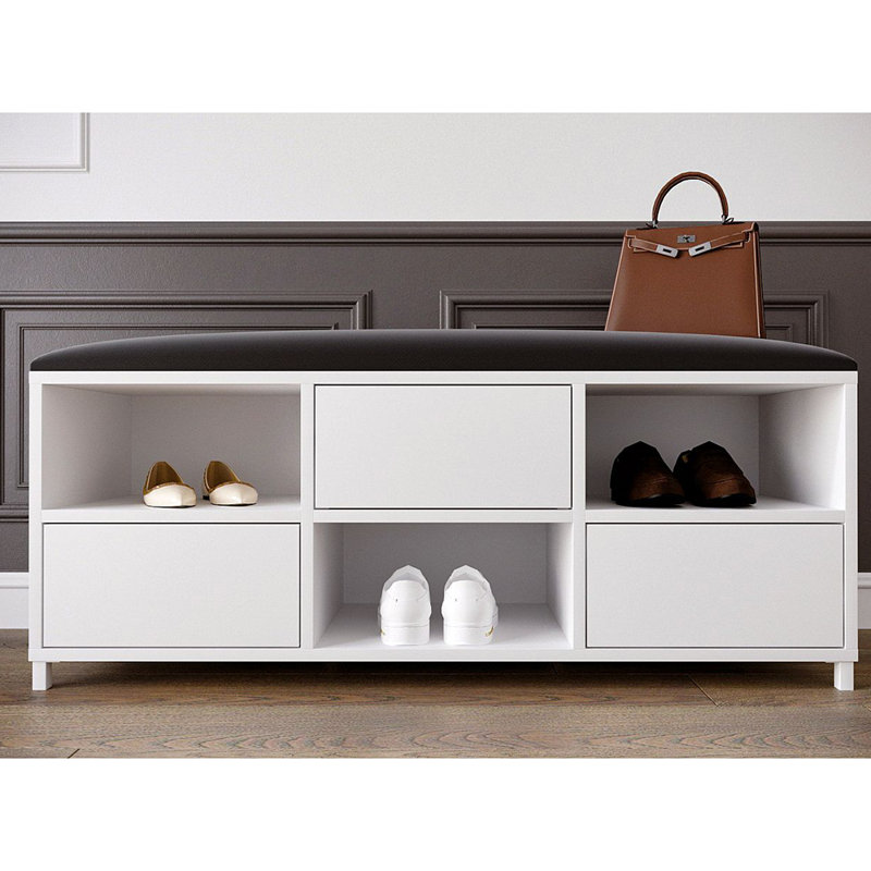 Upholstered Storage Bench, White