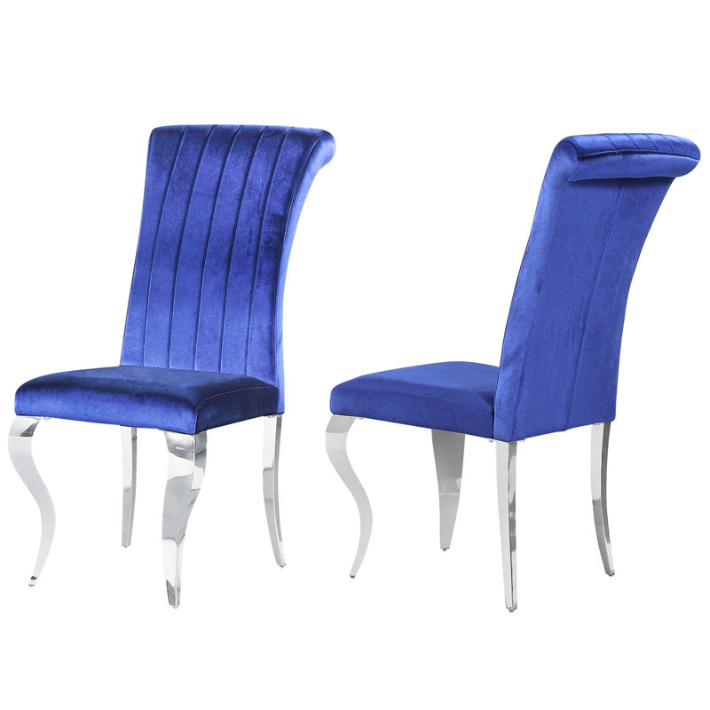 Chaise en velours Franciska, Bleu, Argent