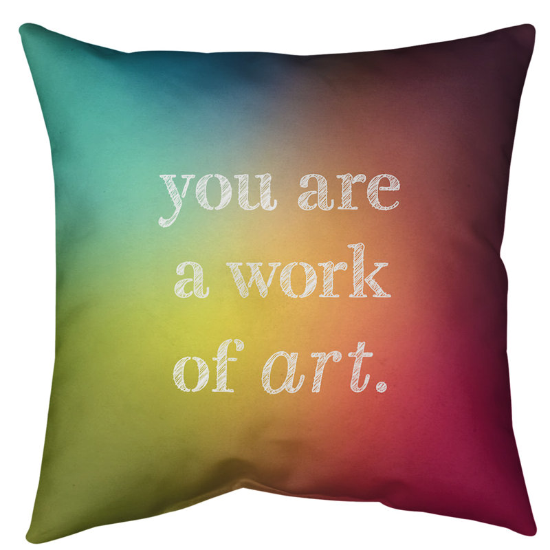 Coussin de sol œuvre d’art, H 28 po x l 28 po, Arc-en-ciel