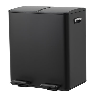 Stainless Steel Recycling Bin, Dual Compartment Trash Can with Foot Pedal