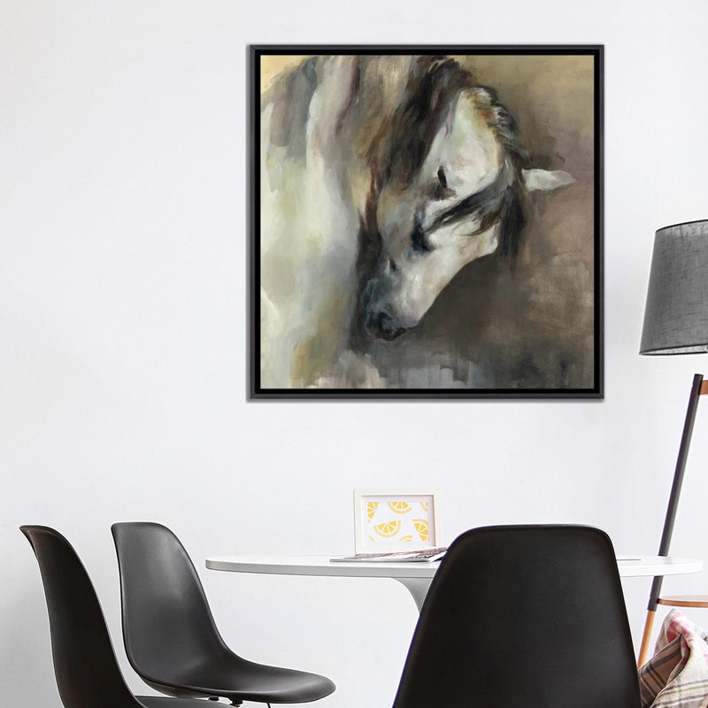 Cheval classique, Toile à cadre flottant noir patiné, H 37 po x l 37 po x P 1,5 po