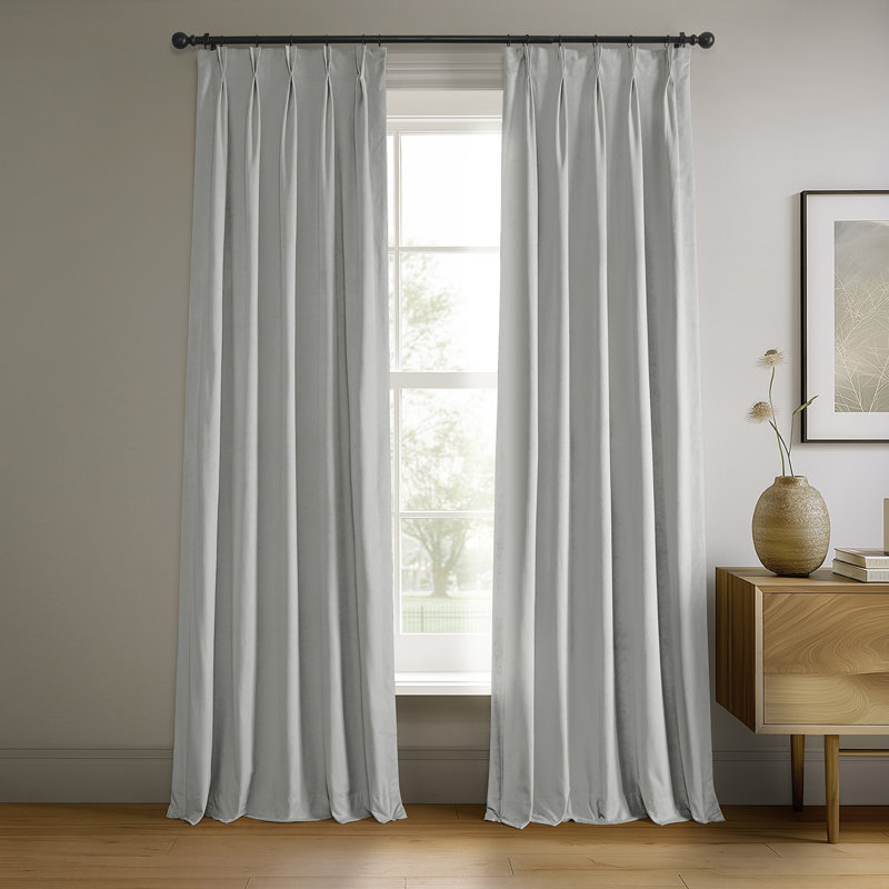 Balone Pinch Pleated Signature Velvet Thermal Lined Blackout Curtains Single Panel (1 Panel), 25" W x 120" L, Midnight Blue