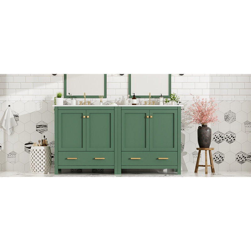 Meuble-lavabo double 60 po gris, lavabos en céramique et rangement efficace - Mobilier de style contemporain, Gris / Argent