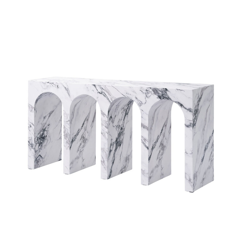 Fritzy Rectangular Console Table In White Engineered Stone