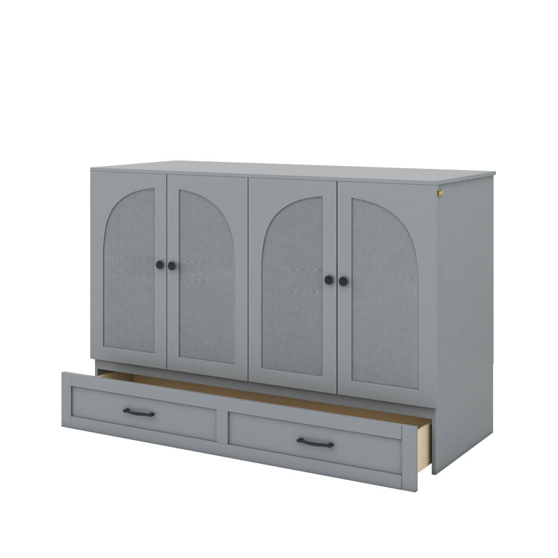 Grand lit escamotable avec tiroirs,  Gris, Grand lit