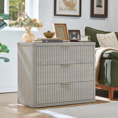 Table de chevet cannelée à 3 tiroirs de 80 cm (31,5 pouces) avec grand espace de rangement, table de chevet moderne et glissières métalliques lisses