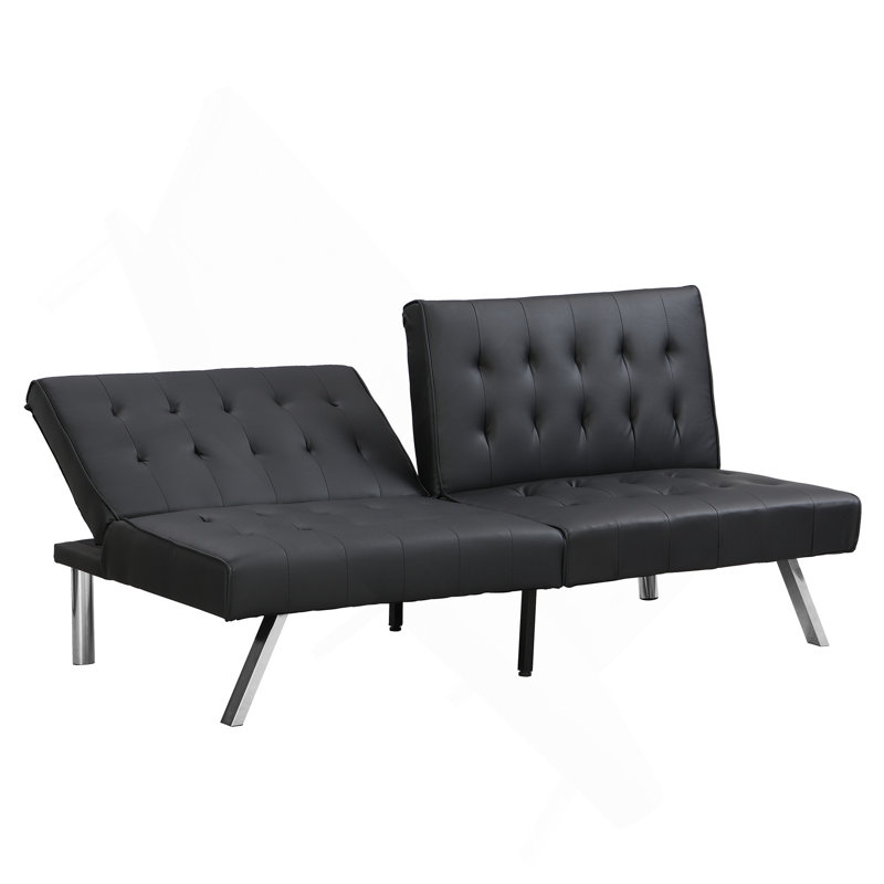 WOOD FRAME, STAINLESS LEG, FUTON, SOFA BED BLACK PVC
