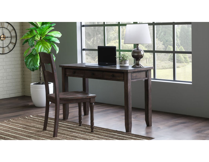 Arely Solid Wood Writing Desk with Power Outlet, Barnwood Brown