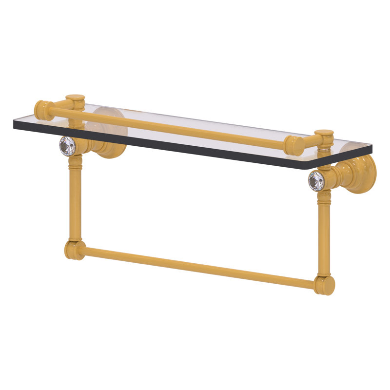 Tablette flottante en cristal avec barre à serviettes Carolina, H 7,4 po x l 16 po x P 5,54 po, Or espagnol