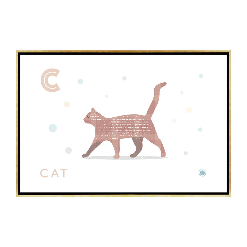 Chat - impression d'art graphique, H 40 po x l 60 po x 1,5 po, Pas de tapis, Toile encadrée d'or