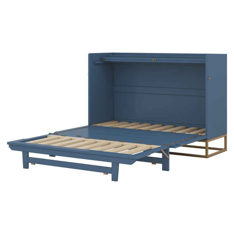 Lit escamotable avec pieds en fer, design moderne, Bleu