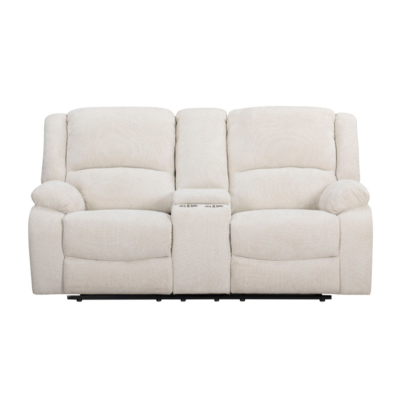 Roundhill Furniture Blitz Transitional Manual Reclining Loveseat, With Cup Holders, Beige