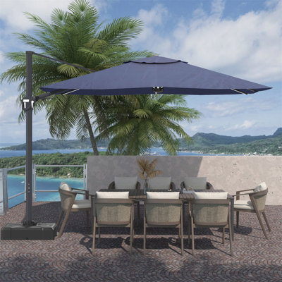 Parasol de patio en porte-à-faux carré 11 pi avec lumière DEL en bleu marine (sans base de parasol)