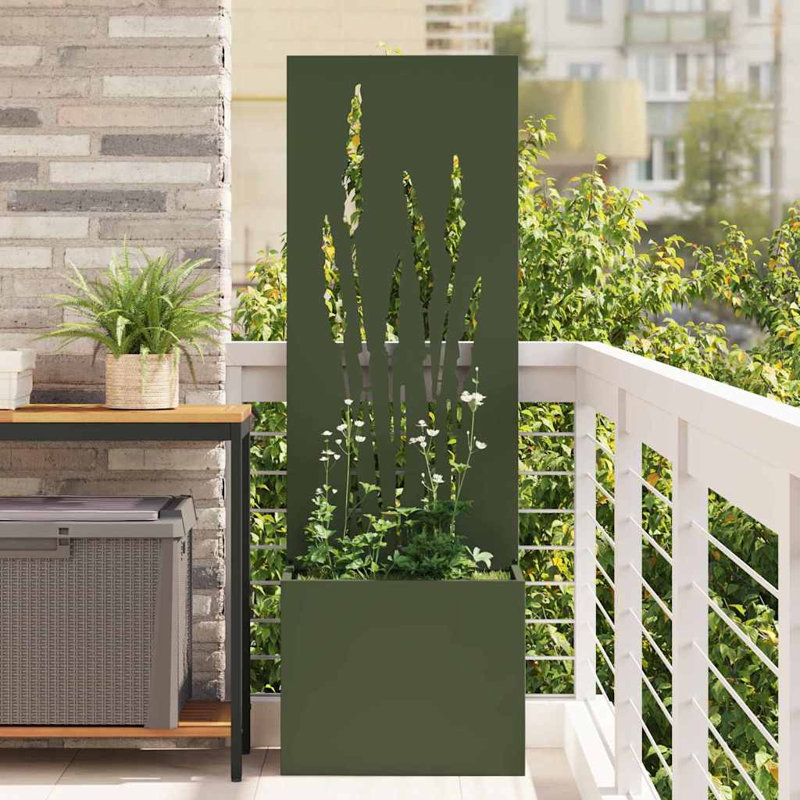 Garden Planter With Decorative Panel, 140cm H x 50cm W x 50cm D, Olive Green