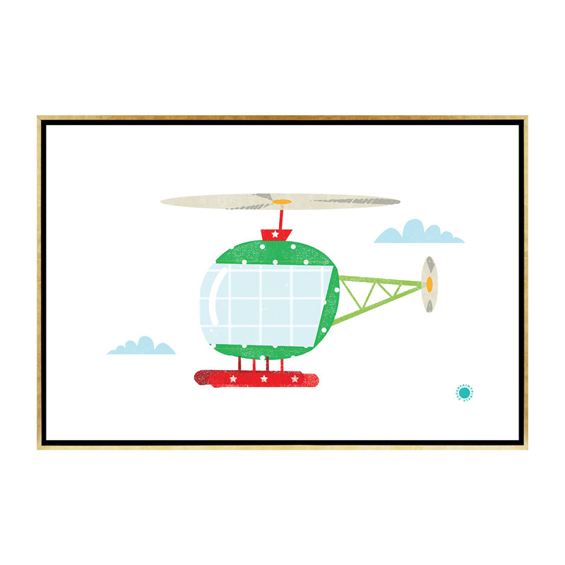 Hélicoptère - reproduction d'impression, H 40 po x l 60 po x 1,5 po, Toile encadrée d'or, Pas de tapis
