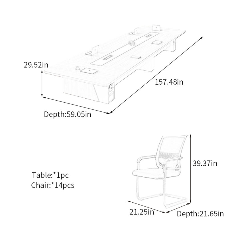 Table de conférence avec prise de courant et rangement