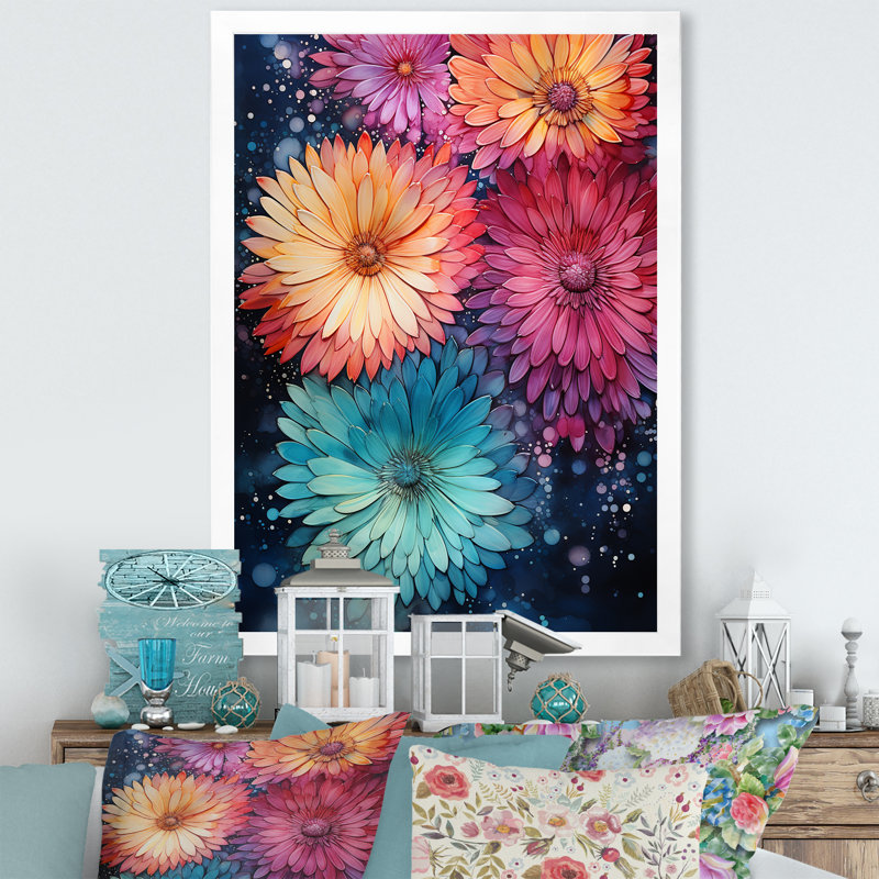 Feux d'artifice colorés 3 - Botanicals Wall Art, Cadre photo blanc, H 20 po x l 12 po x P 1 po