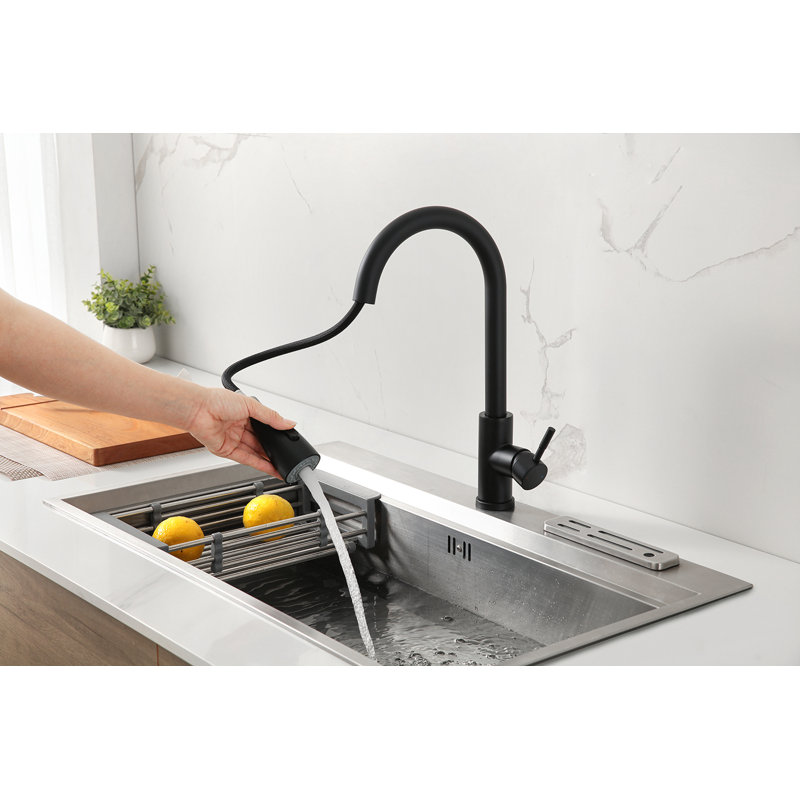 Robinet de cuisine à poignée simple avec douchette extractible noir mat, Noir mat