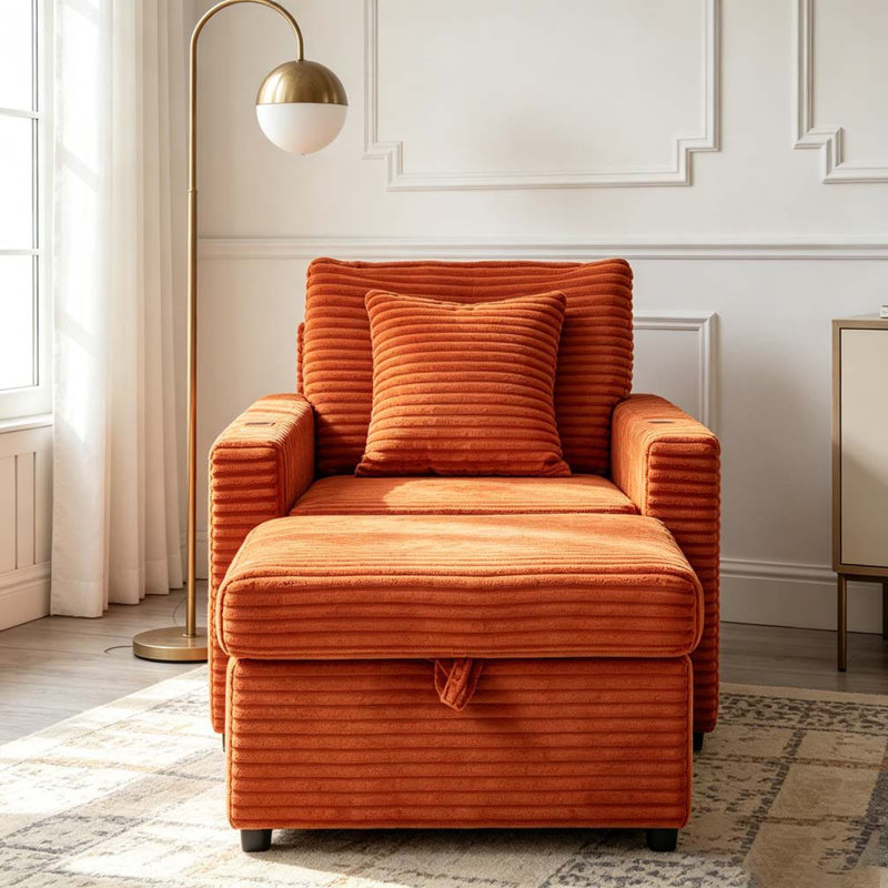 Fauteuil d'appoint confortable en velours côtelé, Orange