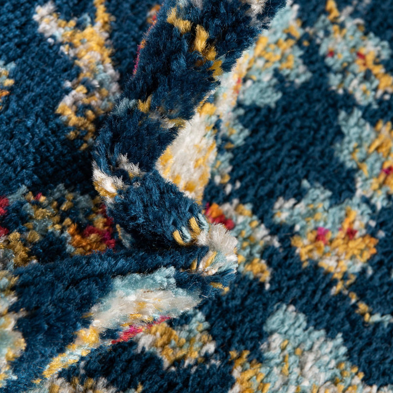 Tapis bleu / jaune / orange à motif floral Arenas, Rectangle 2 pi x 3 pi