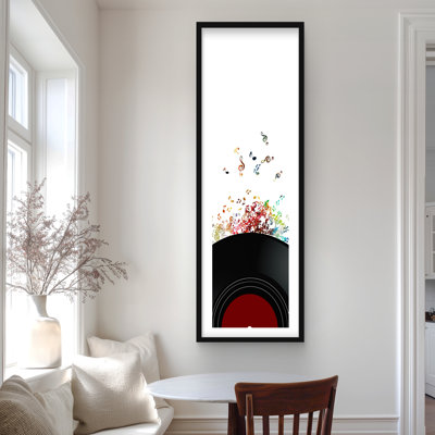 Notes Escaping from a Vinyl Record - Red Object Print Decor