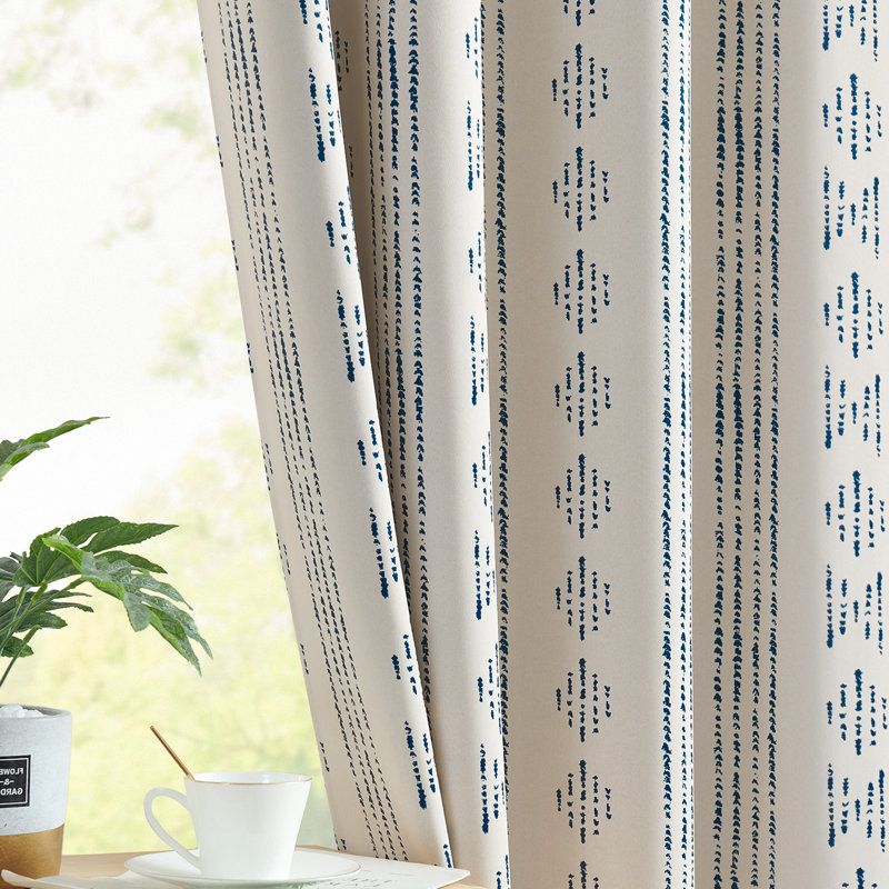 Ayani Bohemian Blackout Curtain Panel, Blue/Beige, 52" W x 90" L