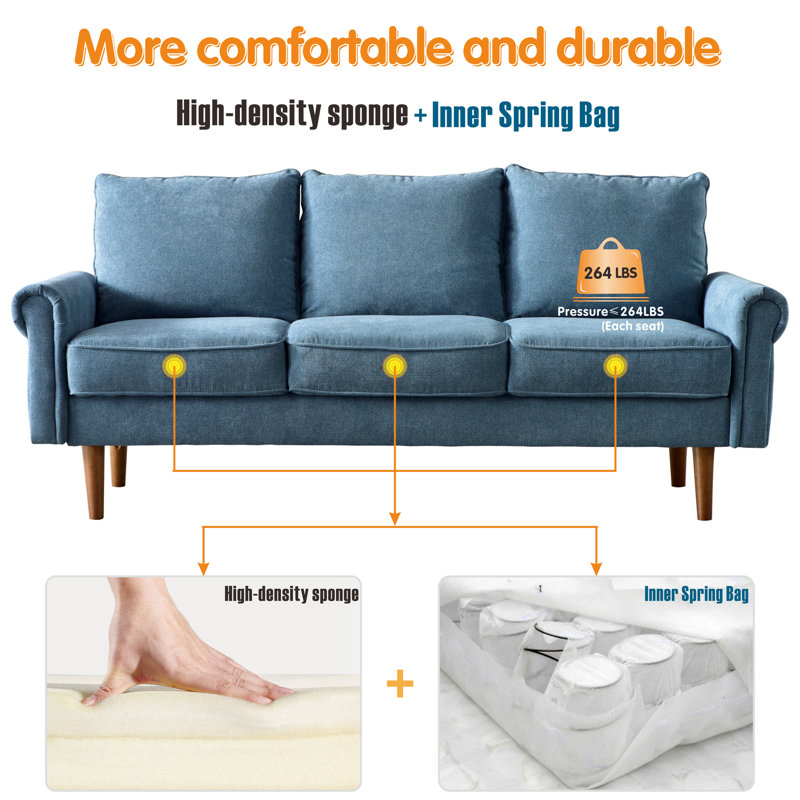 73.6'' Upholstered Sofa, Blue 