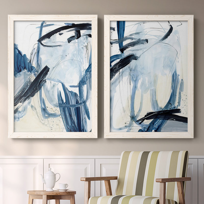 Toile encadrée Indigo Swash I-Premium - prête à être accrochée, Blanc, H 27,5 po x l 75 po x P 1,5 po