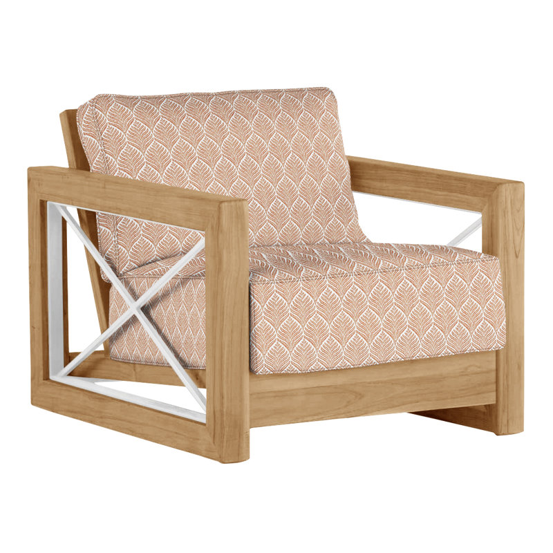 Malta Teak Outdoor Lounge Chair, Welt + Standard fill, Natural Teak, Perigold Linnaeus Clay