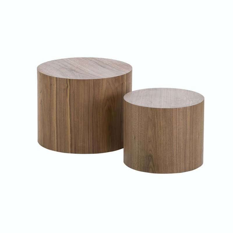 Wood Round coffee table Set, Walnut