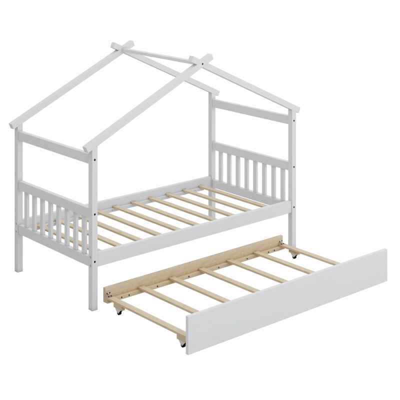 Lit en bois avec lit gigogne, Blanc