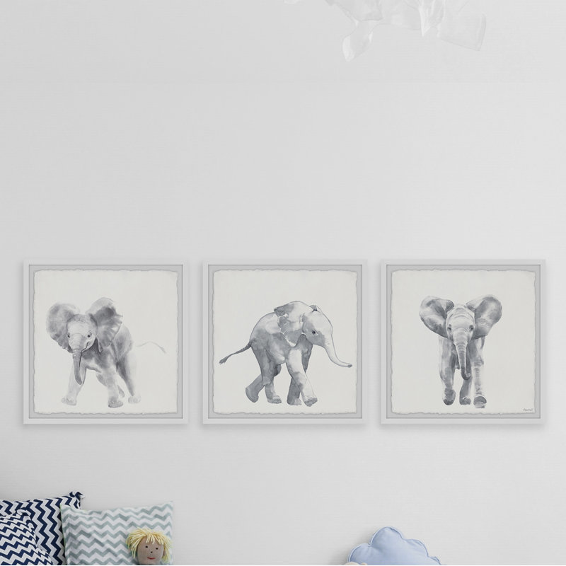 «Belle Baby Elephant Walk Triptych», ensemble de 3 pièces, reproduction encadrée, H 18 po x l 18 po x P 1,5 po
