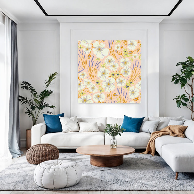 Art contemporain délicat printemps-été lavande, H 48 po x l 48 po