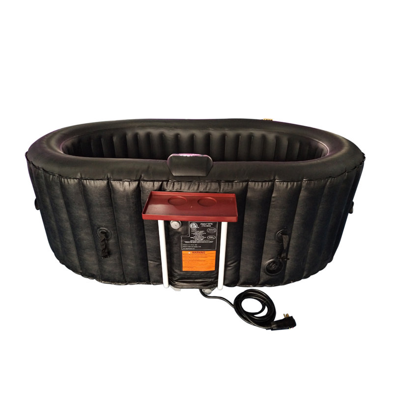 Oval Inflatable Jetted Hot Tub with Drink Tray and Cover, Black