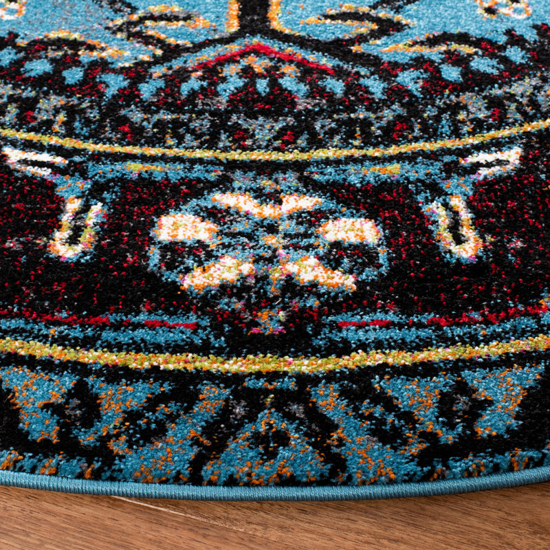 Tapis oriental bleu clair / noir Cayleen, Rectangle 2 pi 7 po x 5 pi