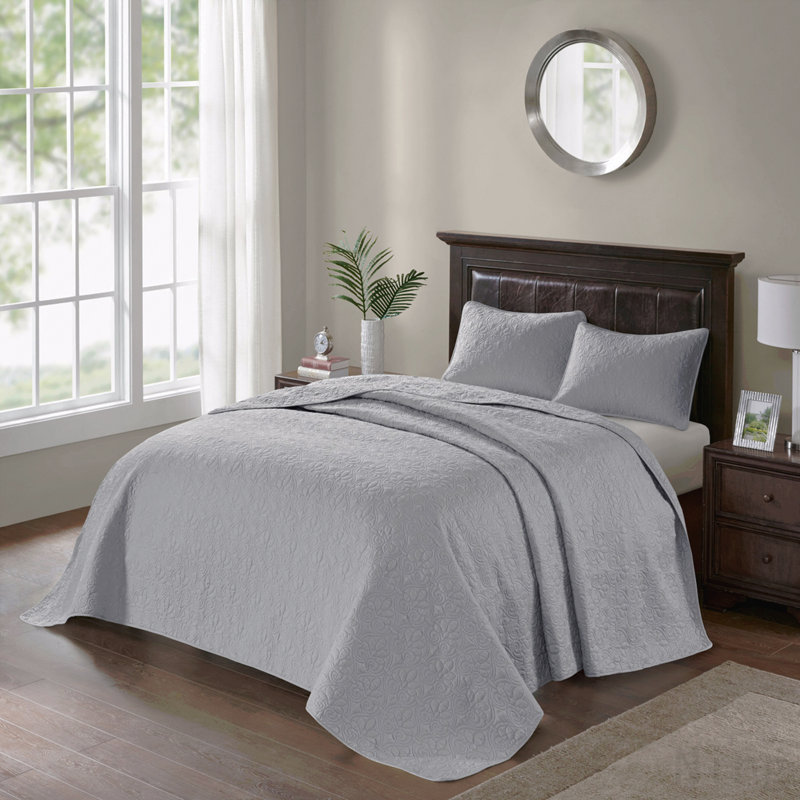 Ensemble de couvre-lit réversible très grand gris, Couvre-lit de très grande taille et 2 taies déco, Gris