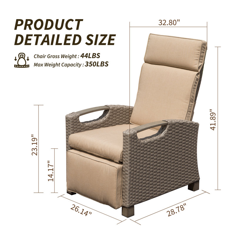 Chaise de patio inclinable avec coussins, Beige