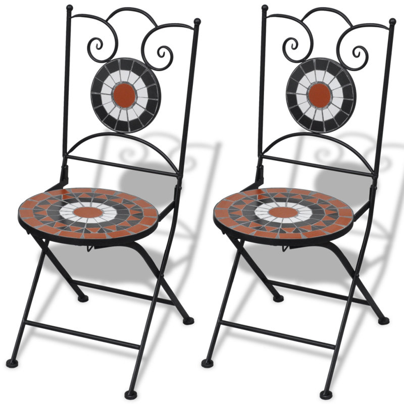 Ceramic Patio Folding Chair Folding Chair Set, Black/Brown/White