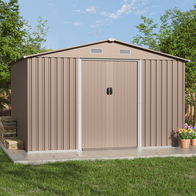 10' X 8' Outdoor Metal Storage Shed With Sliding Door And Ventilation Panels