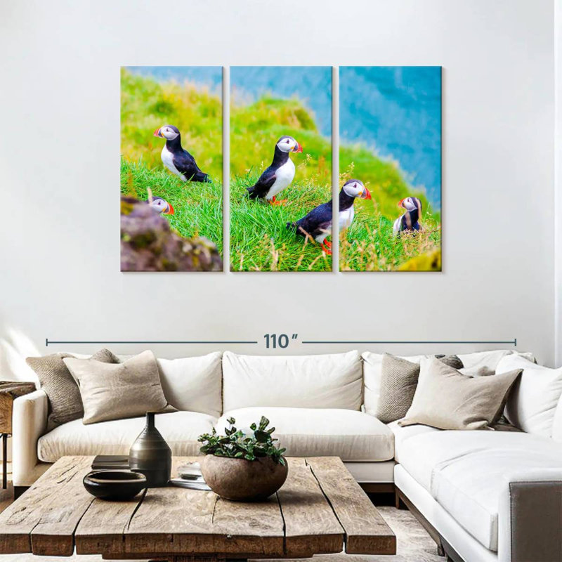 Brampt Puffins On Grass, 48" H x 74" W