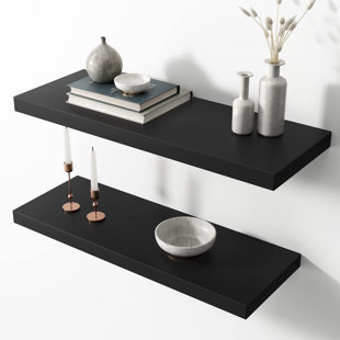 Floating Shelves with Black Metal Guardrail, Shelves for Wall Decor Set of  3