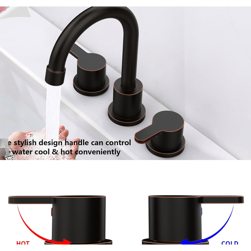Robinet de lavabo de salle de bain à 2 poignées 8 pouces en bronze huilé avec pivot 360 °, système d'économie d'eau et bonde escamotable pour salle de bain, douchette pivotante à 3 trous, contrôle précis