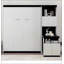 Lit escamotable double avec bureau, tablettes et armoires de rangement, noir et blanc