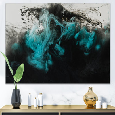 Black & Turquoise Mixing Liquid Ink - Modern Canvas Art Print