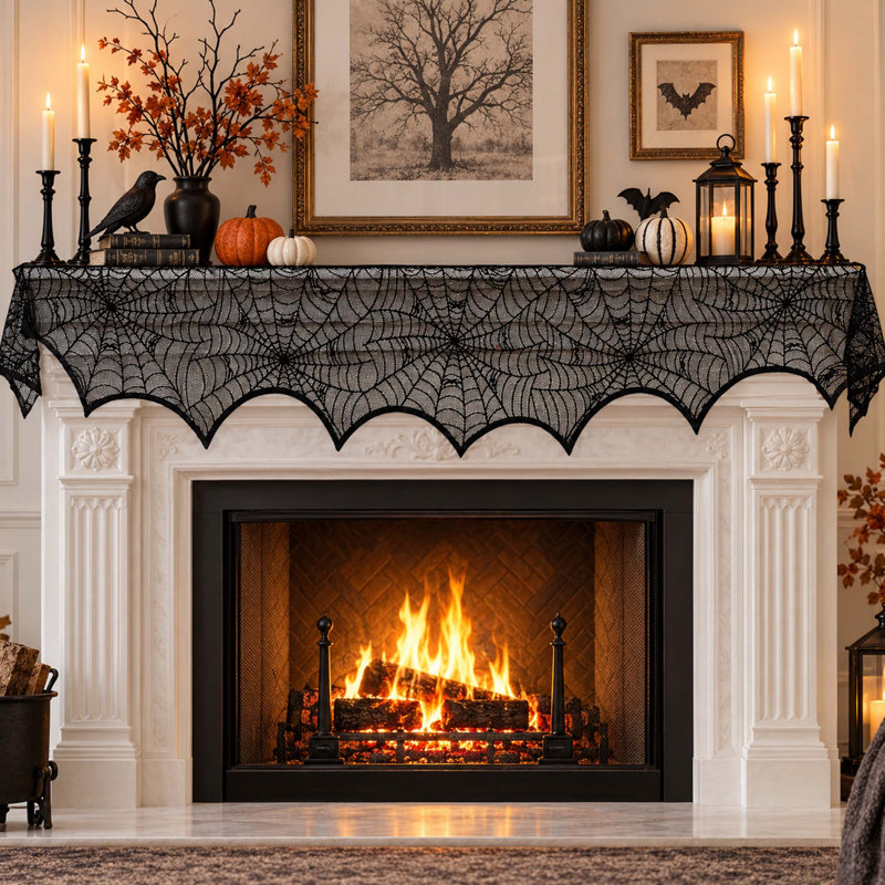 Écharpe de cheminée en toile d'araignée 18 po x 96 po pour décorations d'Halloween