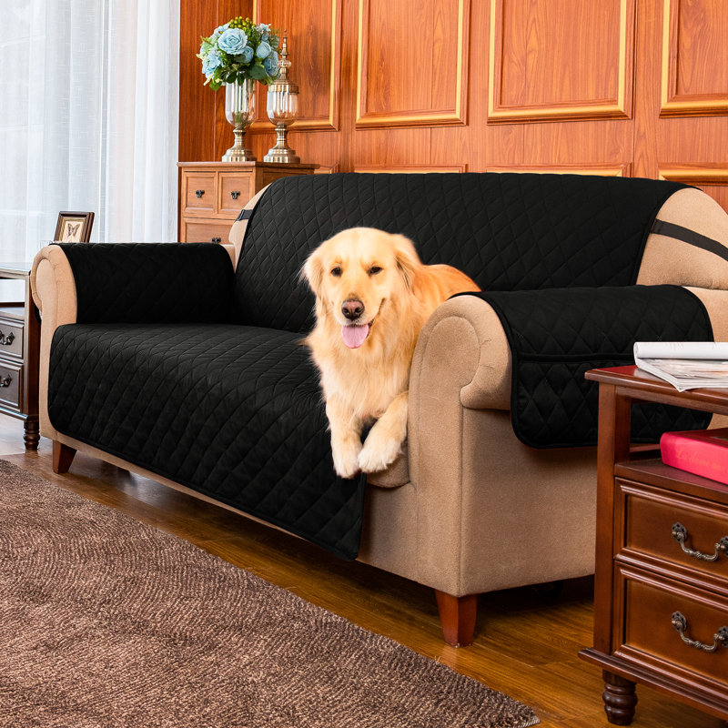 Microfibre/Microsuede Reversible Box Cushion Sofa Slipcover, Black