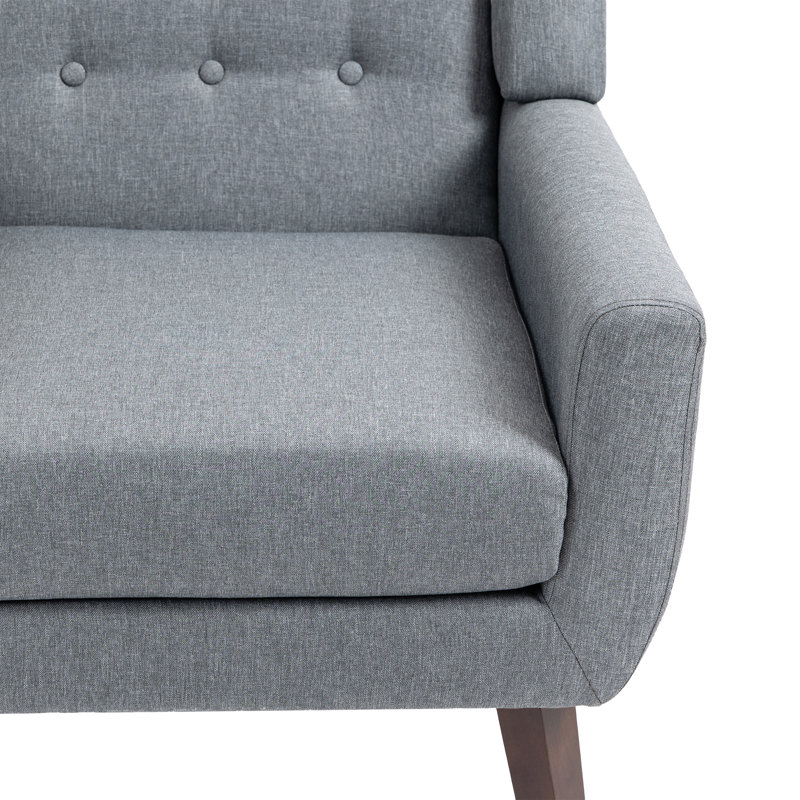 Stephanny 27.5" Wide Tufted Armchair with Solid Wood Legs, Gray Linen Blend